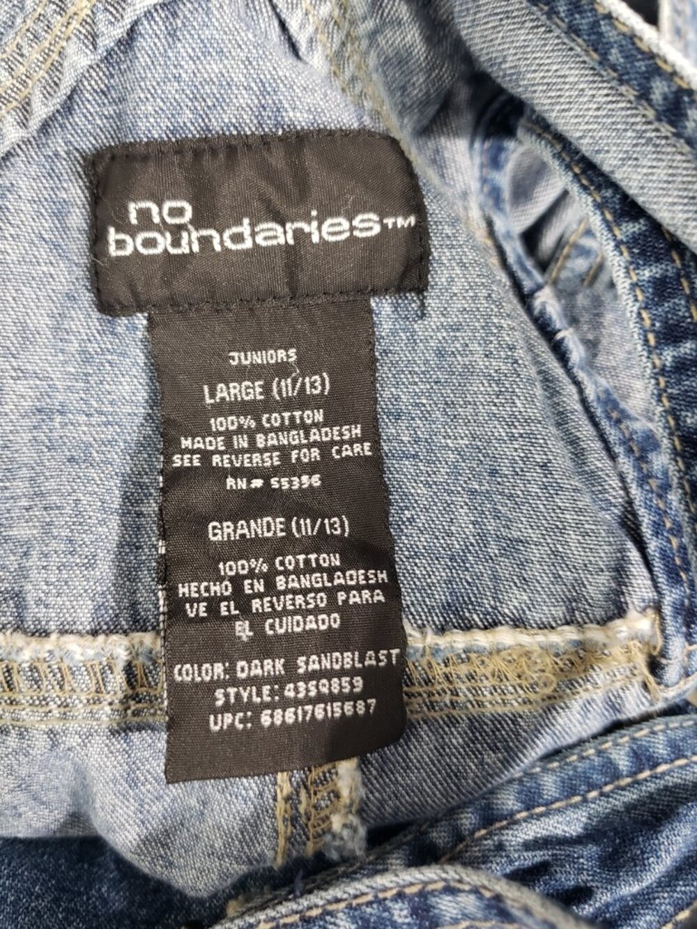 No Boundaries wide leg denim jean overalls Juniors Large 11/13 - Picture 2 of 5